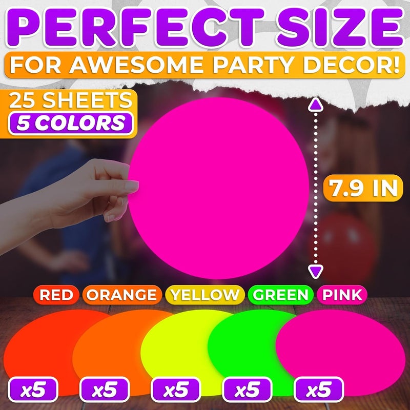 DIMROM 25 Sheets Neon Paper - Construction Colored Wrapper Shining Cardstock Sheets - UV Reactive Luminous Party Decorations Glow in the Dark Card Cardstock Colored Tissue Paper - Image 2